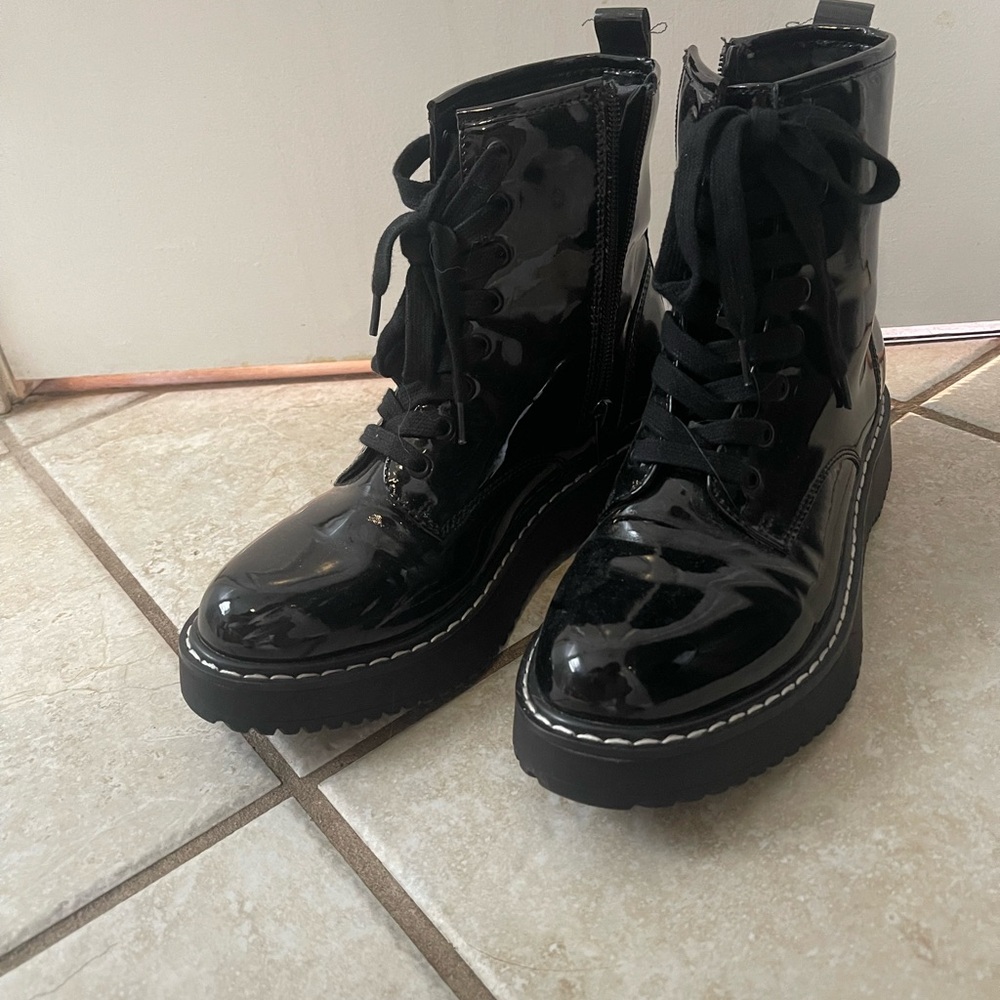 Madden Girl Black Combat Boots with Lace-Up Design and Chunky Sole